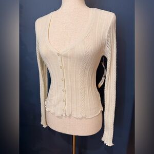 Aeropostale Cream Knit Crop V-Neck Sweater Medium